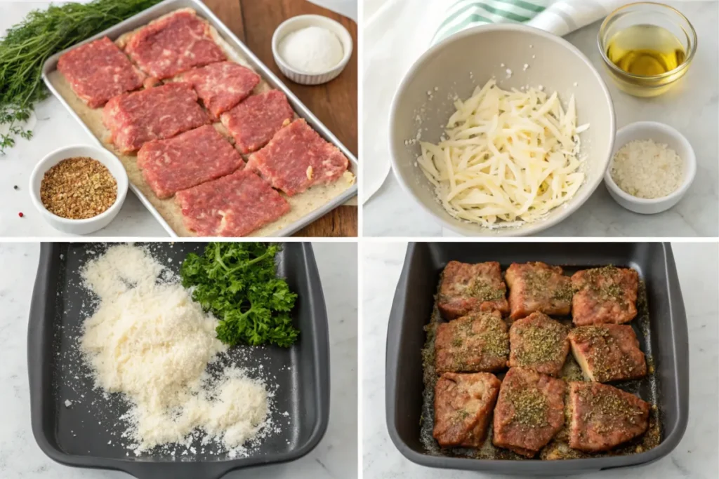 Step-by-step guide to making Garlic Parmesan Beef in 4 easy steps.