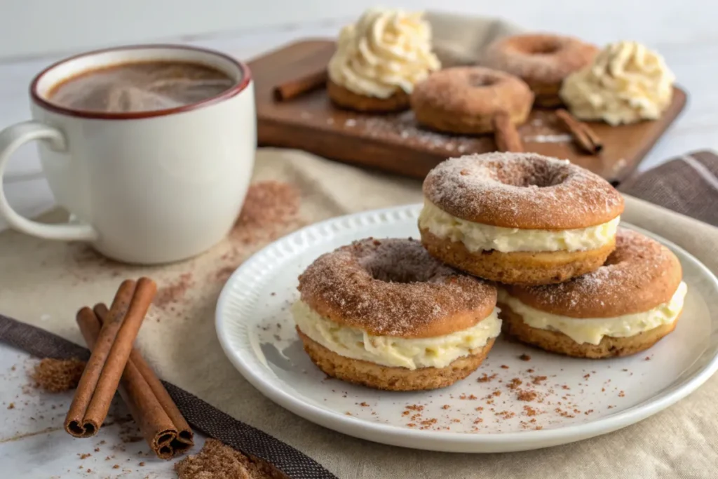 Churro Cheesecake Donut Cookies served with hot cocoa