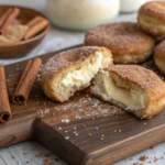 Close-up of Churro Cheesecake Donut Cookies with cheesecake filling