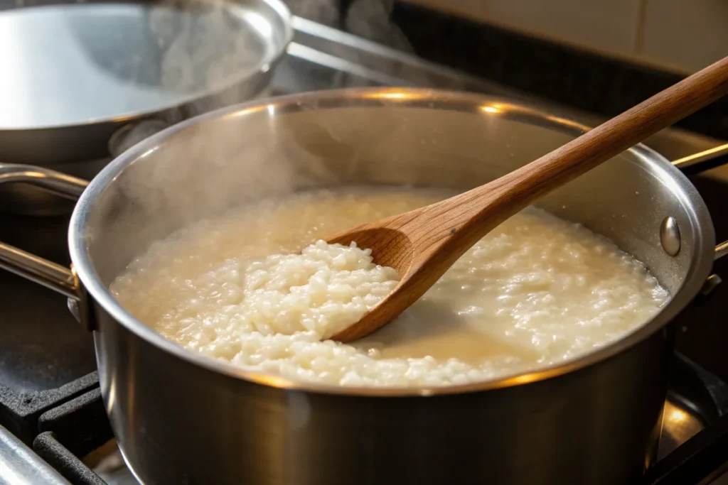 A side-by-side comparison of short-grain rice and long-grain rice in small bowls.