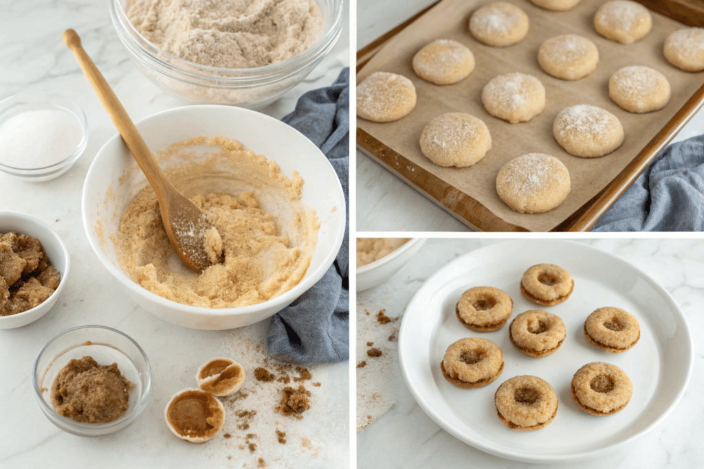 Step-by-step process for making Churro Cheesecake Donut Cookies