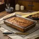 A tray of freshly baked banana bread brownies cooling.