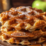 Apple Fritter Waffle Donuts drizzled with caramel glaze