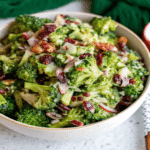 Fresh Broccoli Salad with cranberries, almonds, and creamy dressing