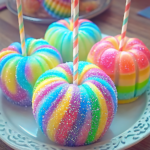 Easy Kool-Aid Swirl Candy Apples with glossy rainbow swirl coating