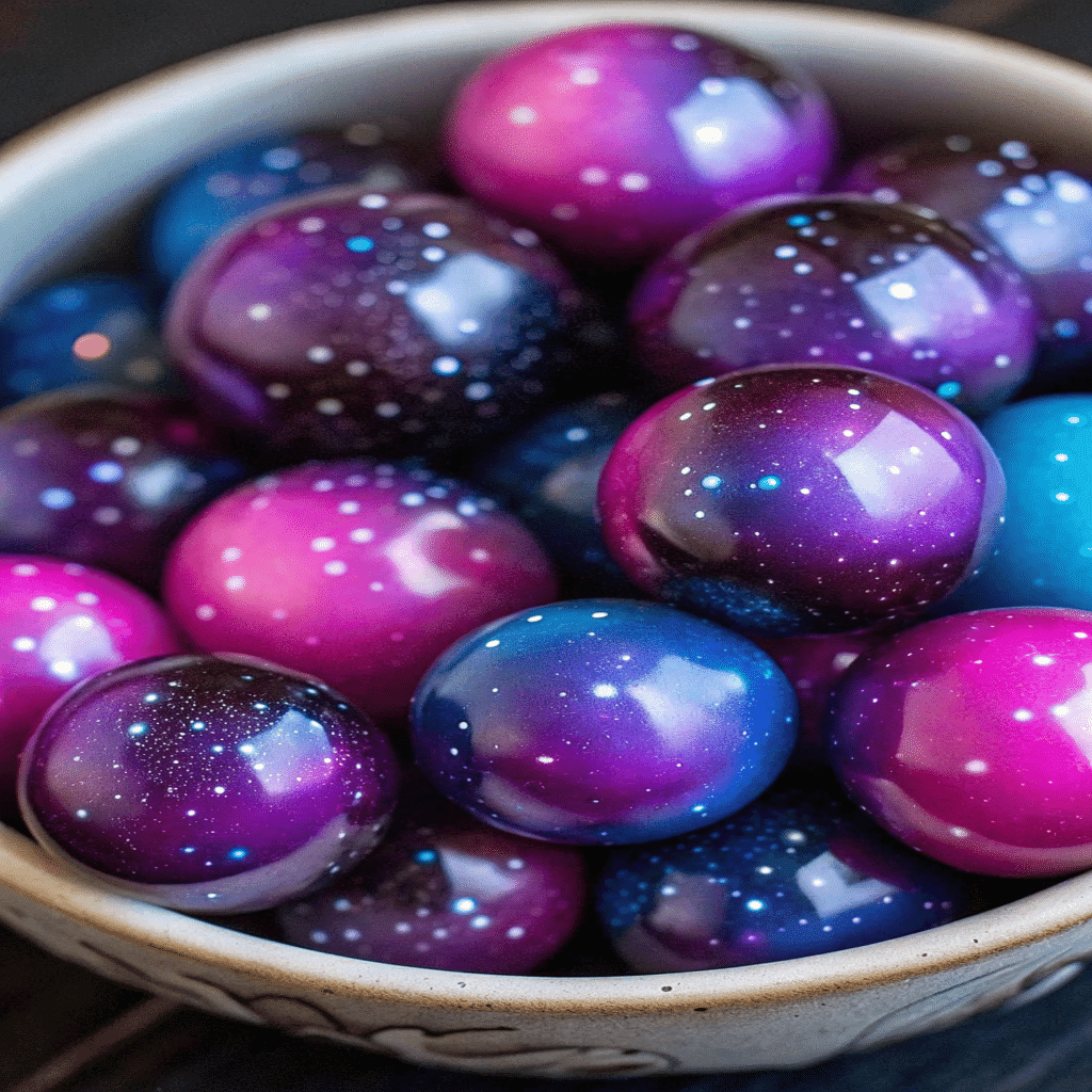 Galaxy Candy Grape Recipe with sparkly purple and blue glitter coating