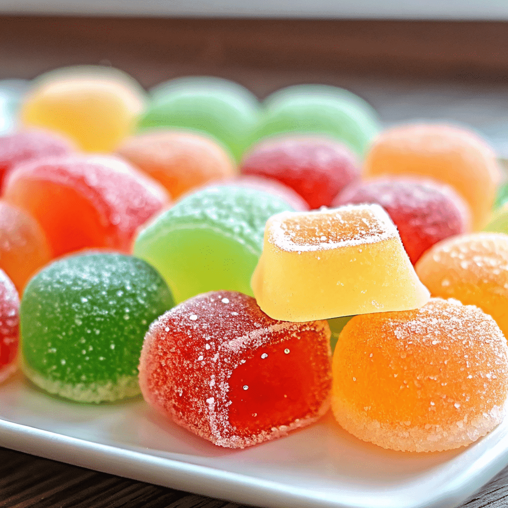 Irresistible Jello Candy Melts with a yellow piece stacked on top of colorful candies