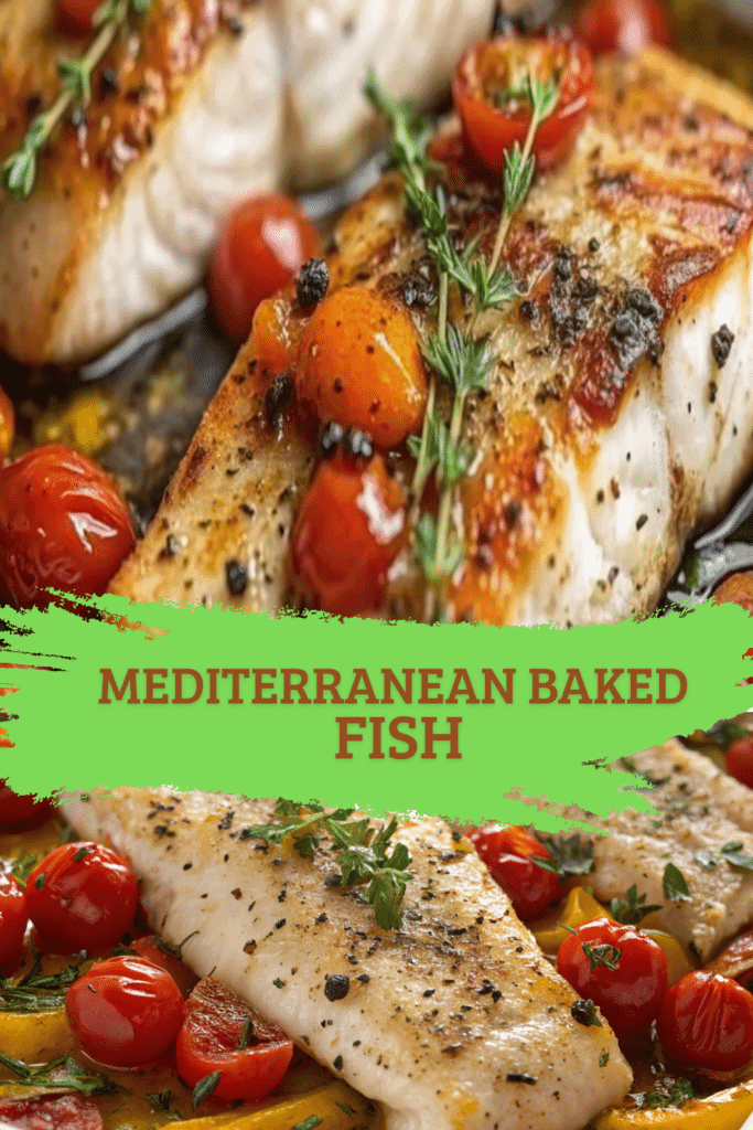 Mediterranean Baked Fish with cherry tomatoes, herbs, and lemon, perfect for a healthy and flavorful dinner recipe
