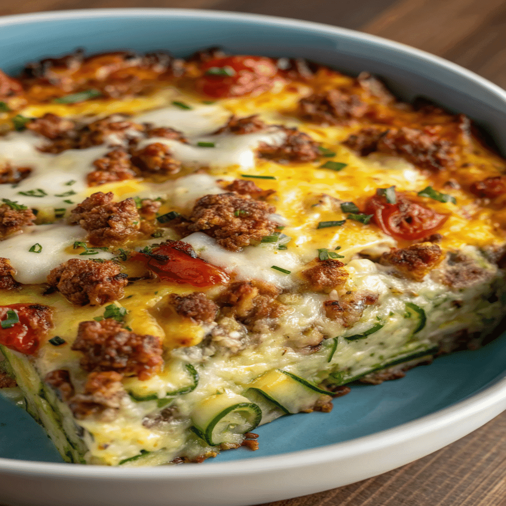 Pressing zucchini crust mixture into baking dish for zucchini pizza casserole