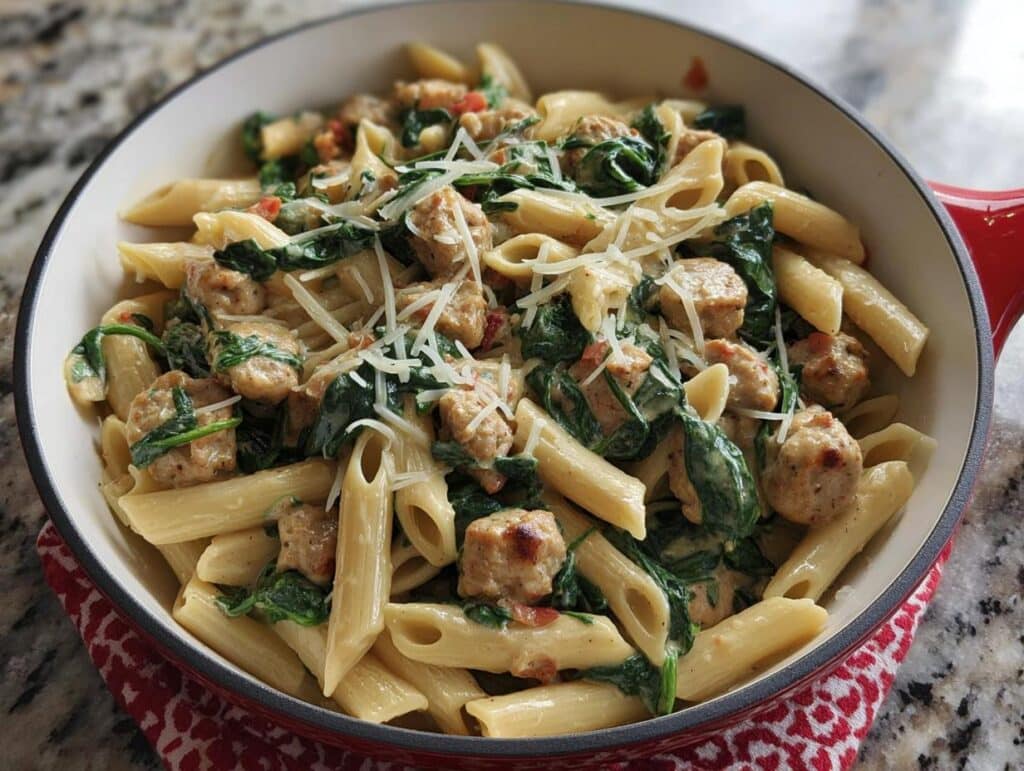 Chicken Sausage & Spinach Meal Prep Pasta - Featured