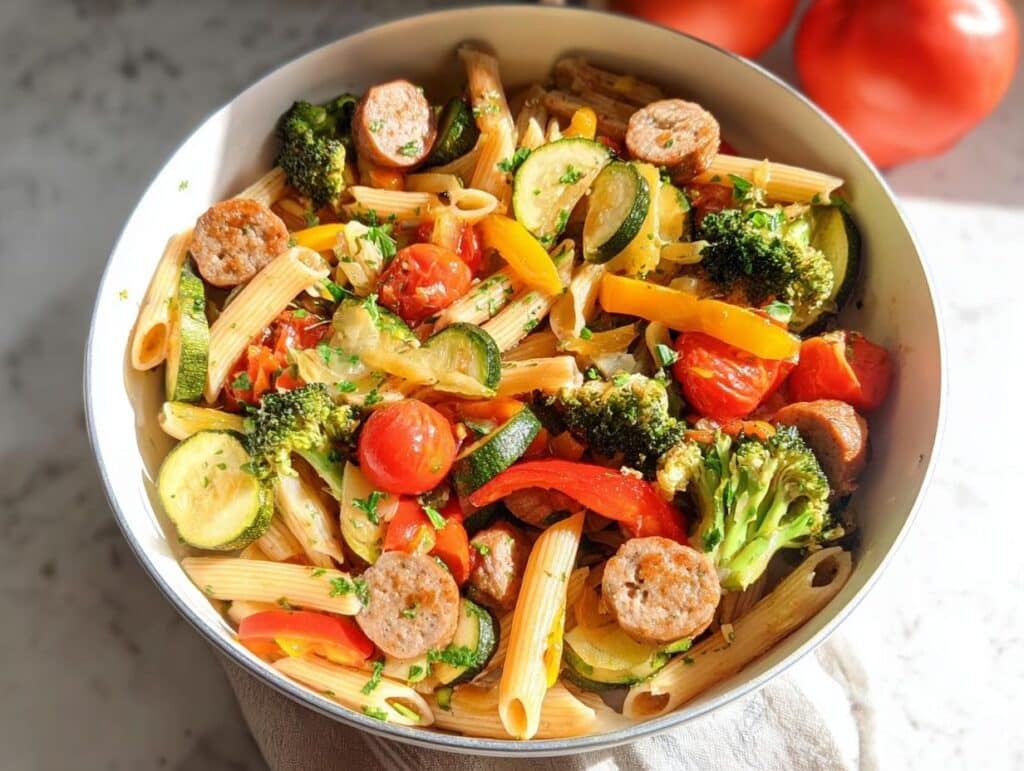 Veggie-Packed Chicken Sausage Pasta - Featured