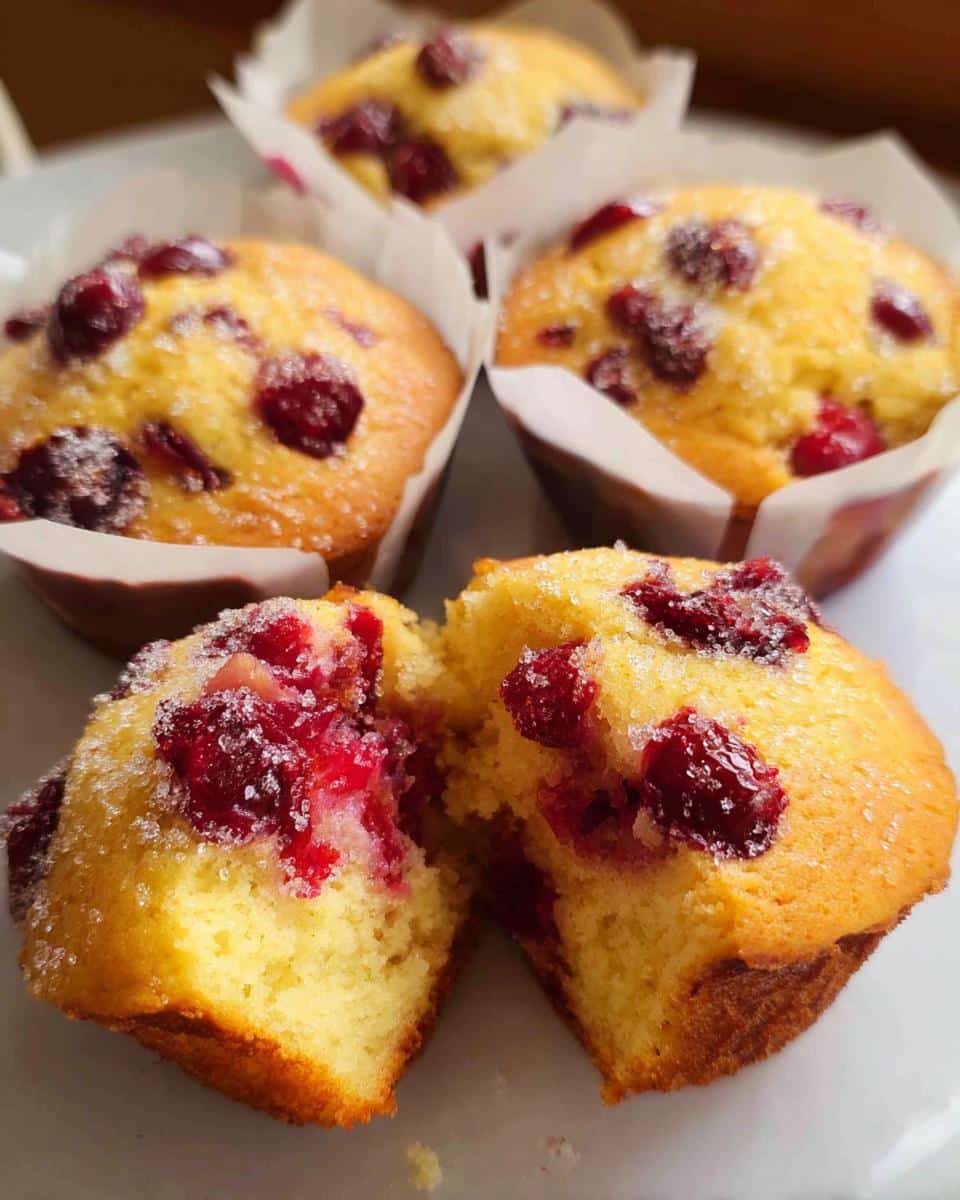 Close-up of a Cranberry Orange Muffins Board, showing a halved muffin revealing a moist interior with cranberries.