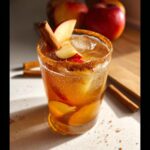 A festive Sparkling Apple Cider Mocktail in a glass, garnished with apple slices, cinnamon stick, and a cinnamon-sugar rim.