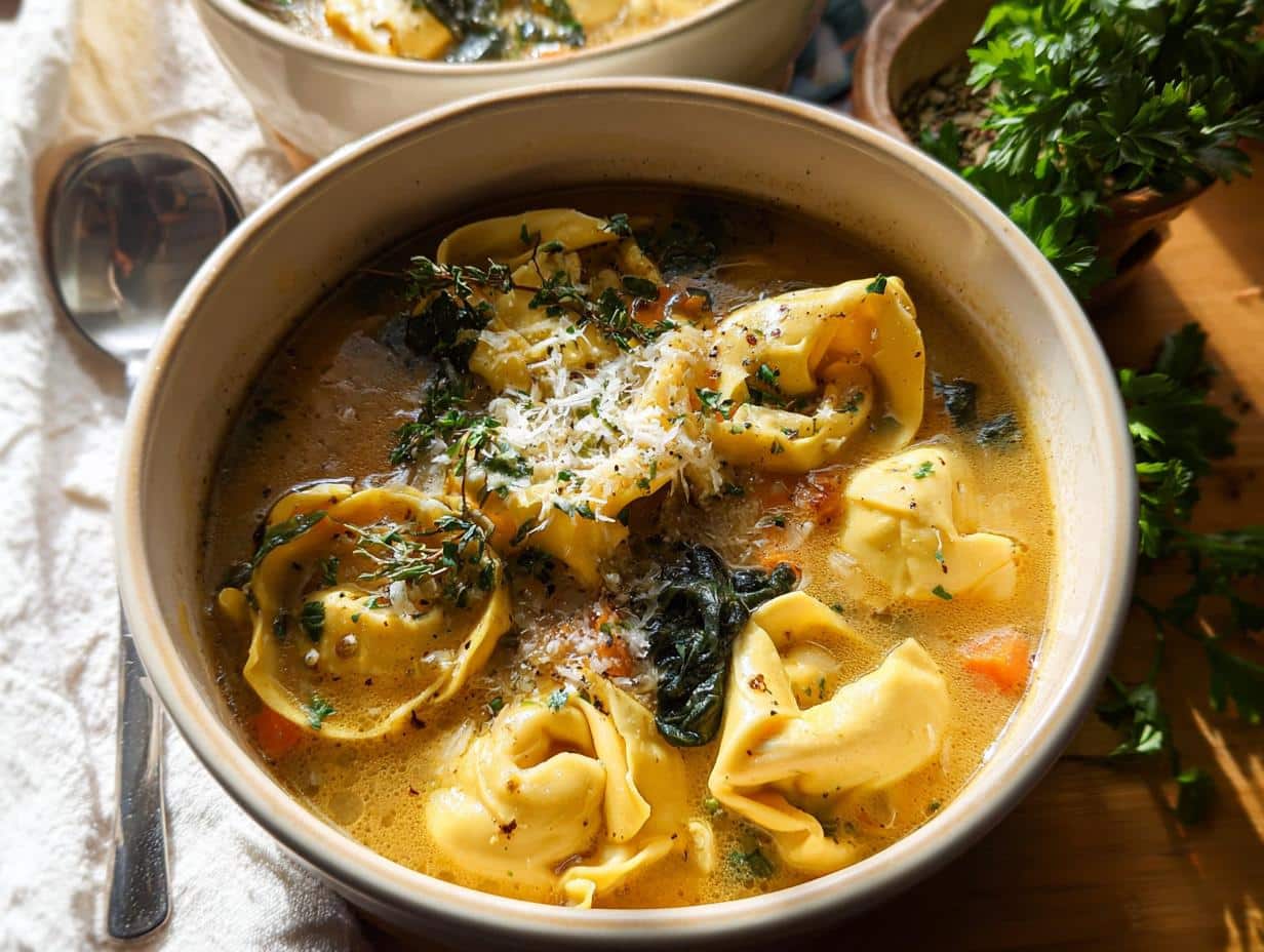 Tortellini Soup with Roasted Garlic Broth - Featured