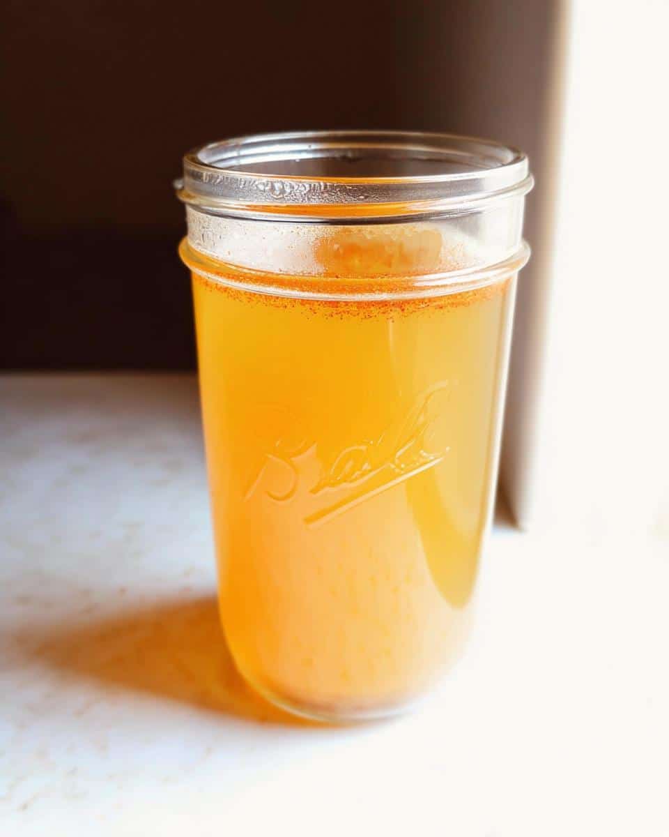 A bright orange Apple Cider Vinegar Detox Drink served in a clear Ball mason jar.