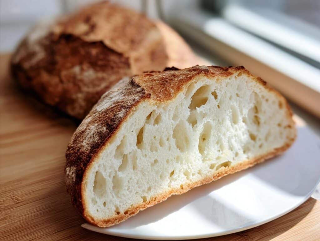 Close-up of a slice showing the airy, open crumb structure of the Gluten-Free Italian Bread Recipe.