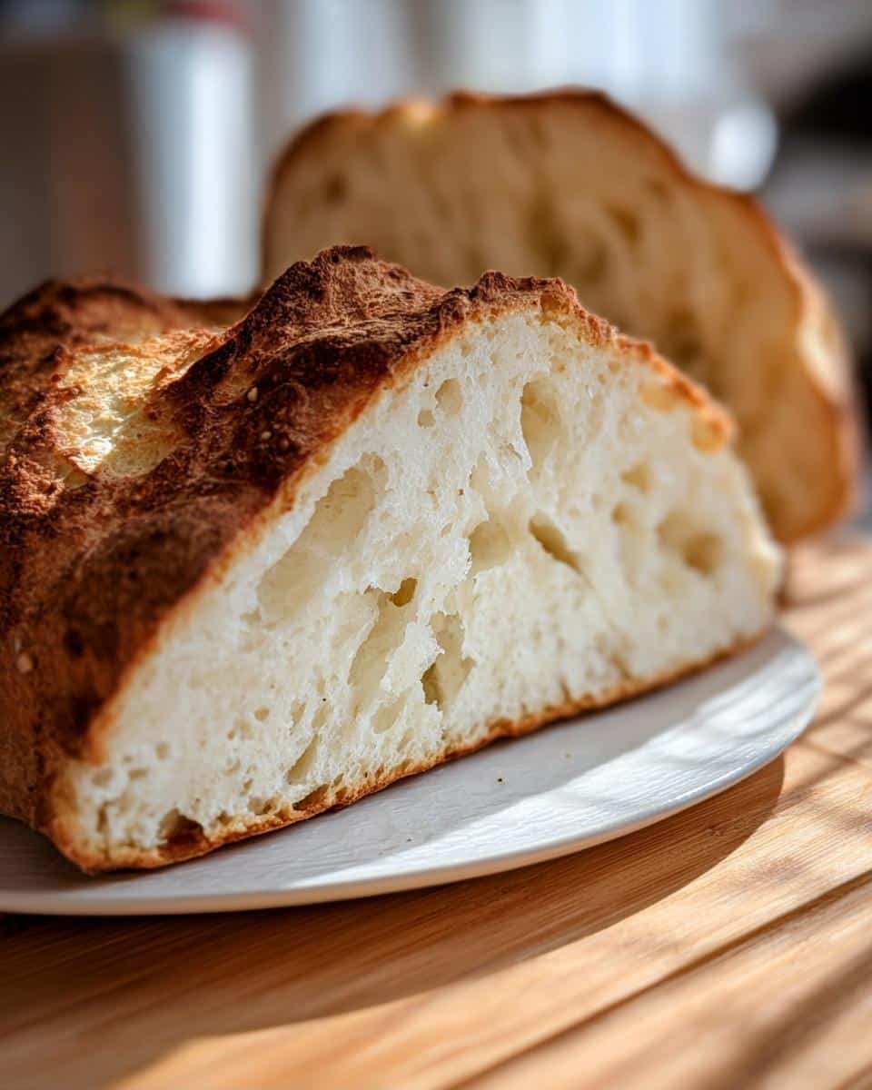 Close-up of the airy, open crumb structure of a freshly baked Gluten-Free Italian Bread Recipe.