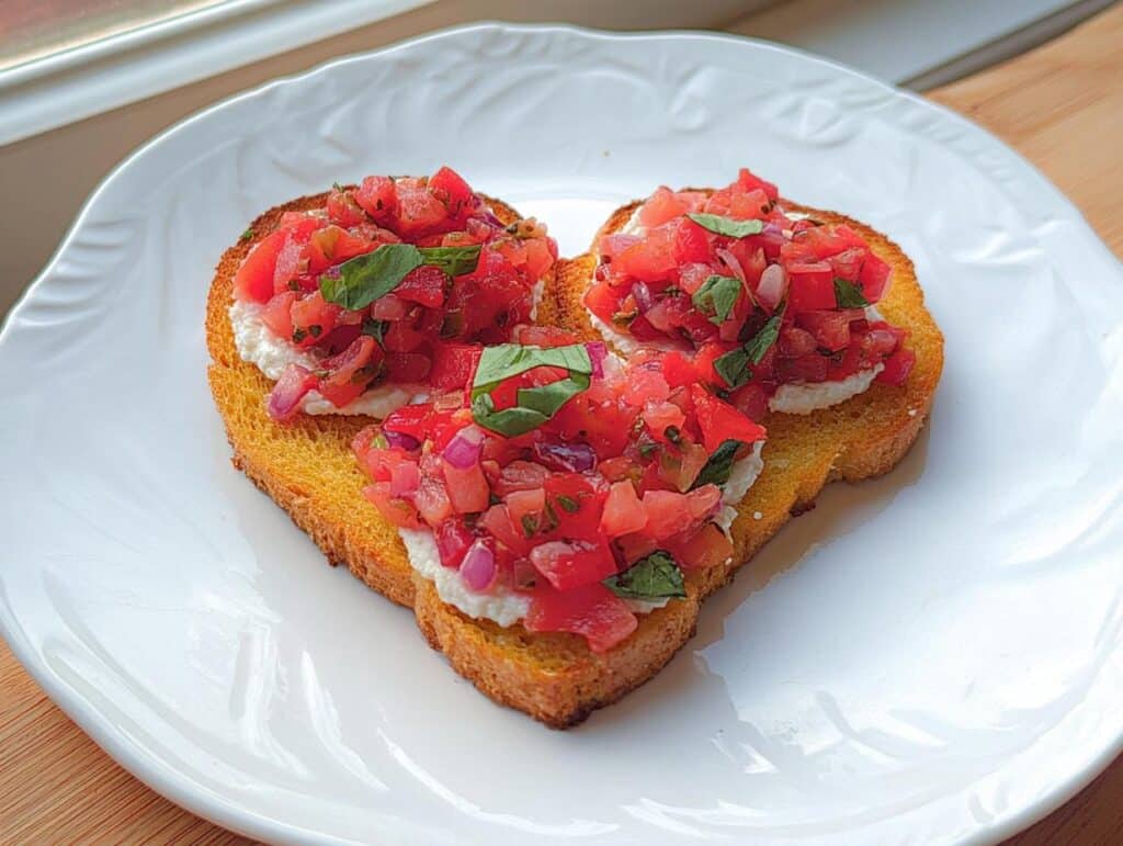 Valentine Bruschetta with Tomato & Basil - Featured